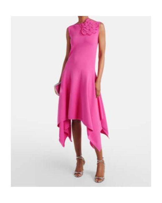 Oscar de la Renta Pink Floral-Appliqué Asymmetric Cocktail Dress