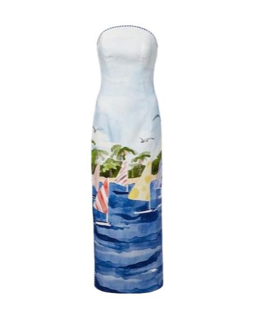 Leo White Ava Printed Linen Bustier Dress