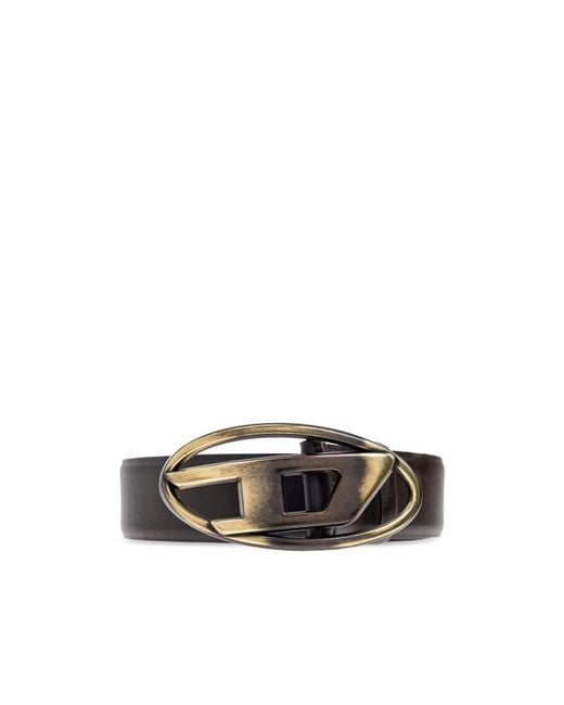 DIESEL White Oval D-Logo Leather Belt for men