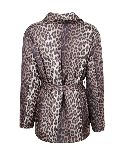 P.A.R.O.S.H. Gray Leopard Printed Double Breasted Coat