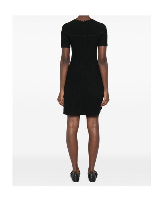 Emporio Armani Black Scallop-Edge Textured-Finish Mini Dress