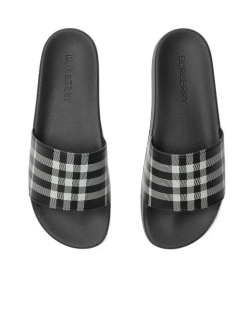 Burberry White Checked Slip-On Slides for men