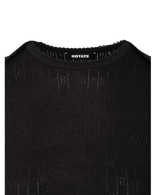ROTATE BIRGER CHRISTENSEN Black Pointelle Fitted Top