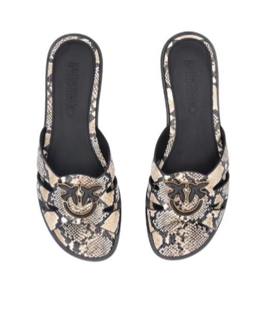 Pinko Brown Love Birds Embossed Open Toe Sandals