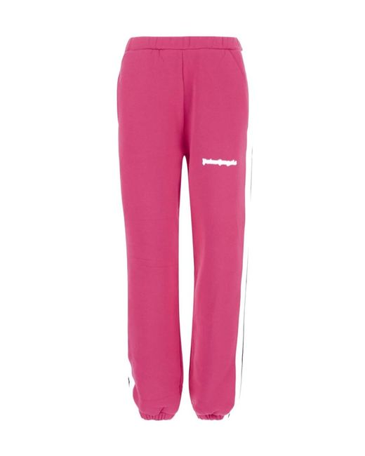 Palm Angels Pink Logo-Printed High Waist Pants