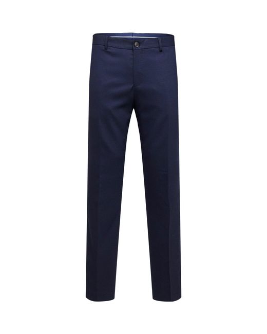 SELECTED Blue Woven Wool Blend Trousers for men