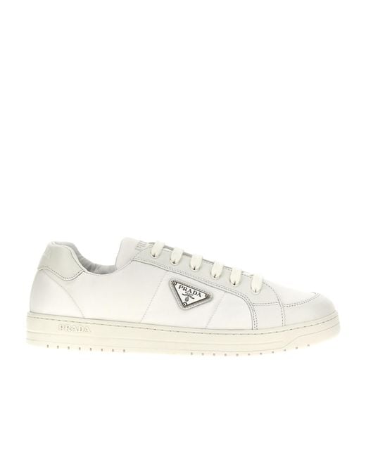 Prada White Downtown Triangle-Logo Lace-Up Sneakers for men
