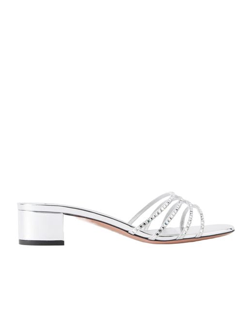 Aquazzura White Embellished Metallic Leather Mule