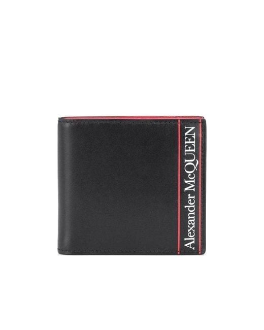 McQueen Black Striped Detailed Logo Wallet for men