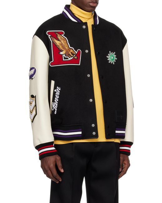 Lanvin Black X Future Logo-Patch Varsity Bomber Jacket for men