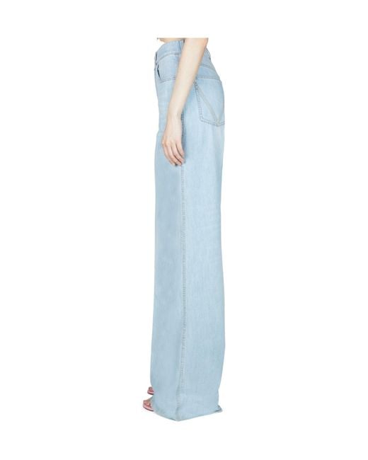 Bottega Veneta Blue Logo Patch Wide Leg Jeans