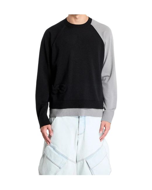 Y-3 Black Logo Embossed Crewneck Knitted Jumper for men