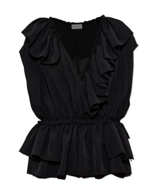 Dries Van Noten Black Cally Bis Ruffled Peplum Top
