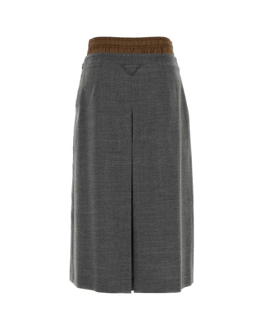 Prada Gray Rush Stitch Midi-Skirt