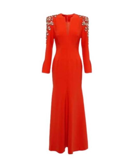 Jenny Packham Red V-Neck Crepe Dress