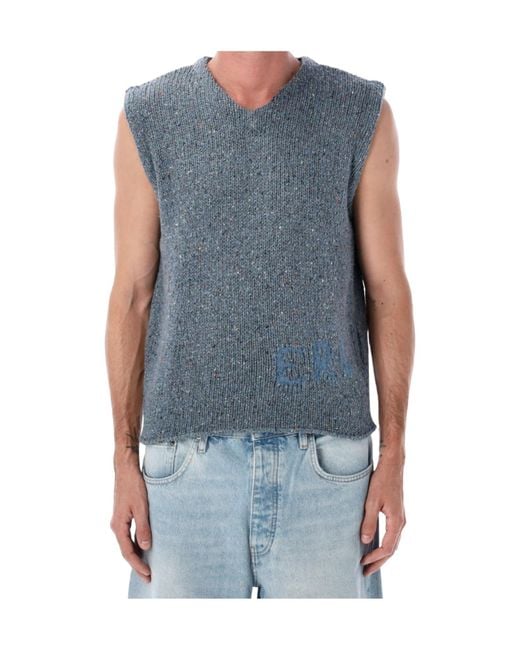 ERL Blue Distressed Knit Vest for men
