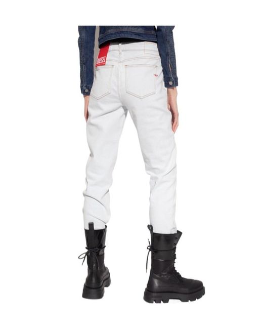 DIESEL White 2004 Logo Detailed High-Rise Tapered Jeans