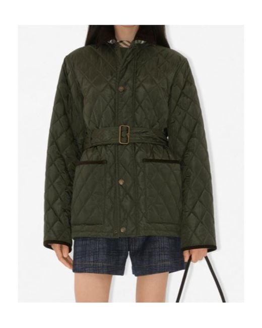 Burberry Green Belted Waist Quilted Jacket