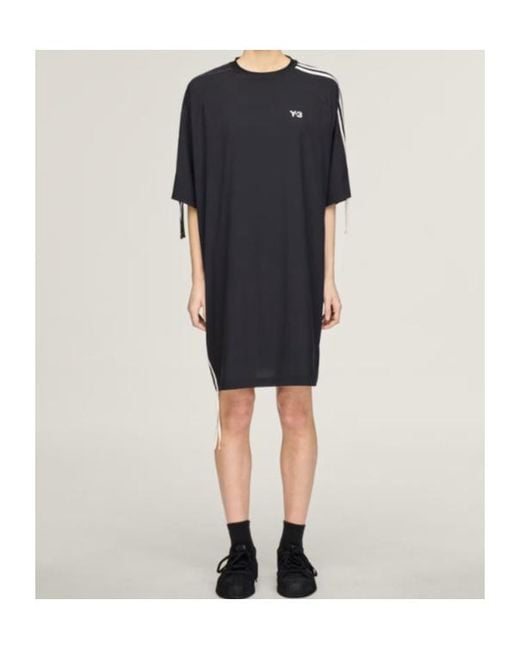 Y-3 Black Cinch 3 Stripes Oversized T-Shirt Dress for men