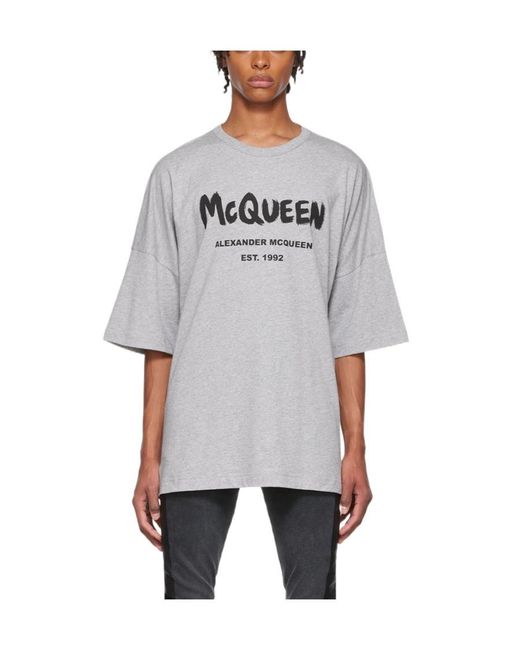 McQueen Gray Logo Short-Sleeved T-Shirt for men