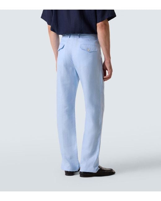 Dolce & Gabbana Blue Linen Straight Pants for men