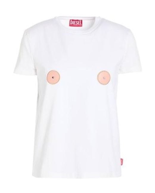 DIESEL White Solid-Color T-Shirt