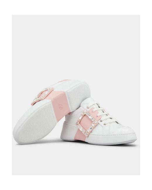 Roger Vivier White Viv' Skate Strass Buckle Sneakers