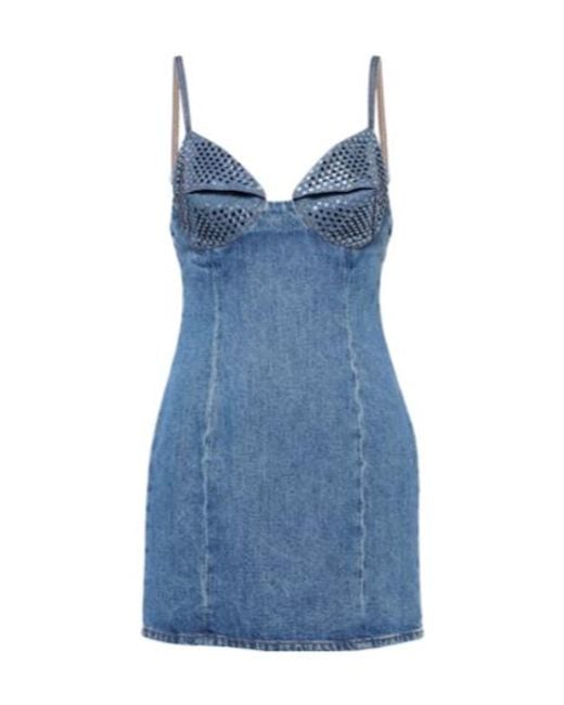Area Blue Crystal-Embellished Denim Minidress