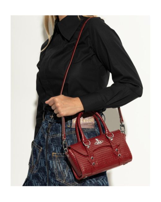Vivienne Westwood Red Orb-Plaque Embossed Mini Tote Bag