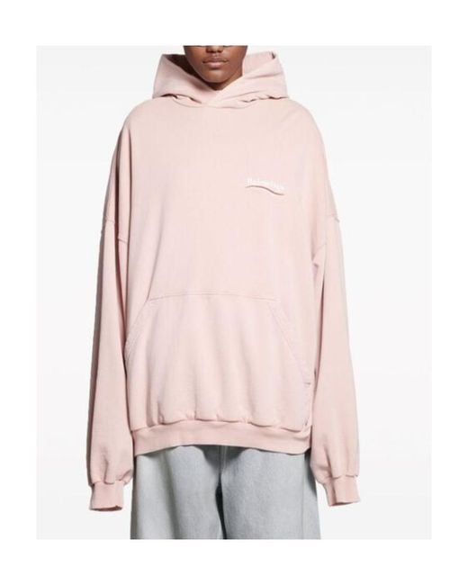 Balenciaga Pink Logo Embroidered Hoodie