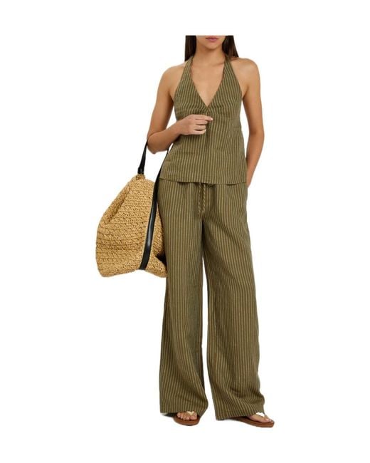 Staud Green Minimalist Striped Camisole Top