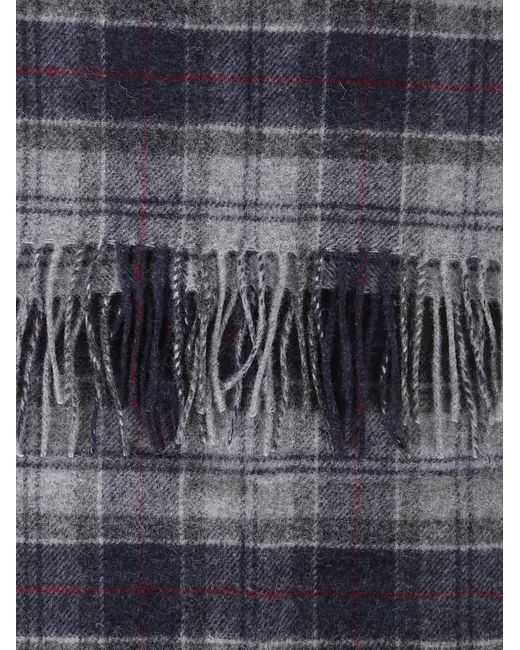 Barbour Blue Checked Tassel Scarf for men