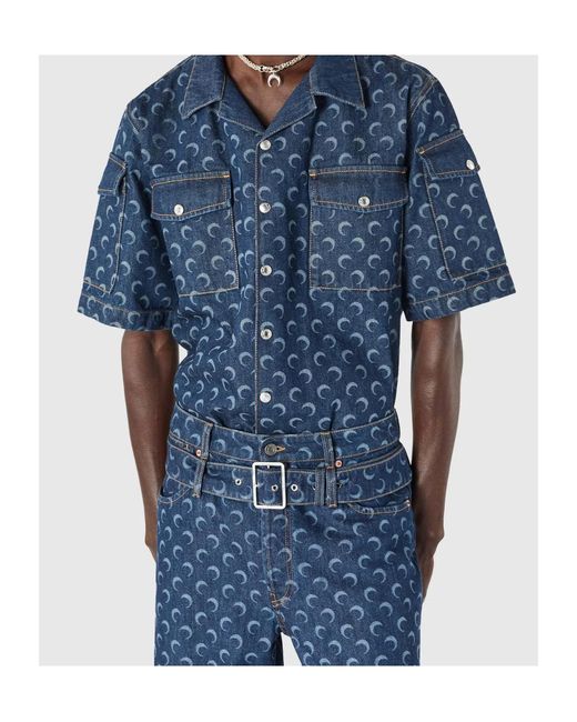 MARINE SERRE Blue Denim Loose Short Sleeves Shirt for men