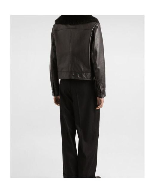Dolce & Gabbana Black Fur-Collar Leather Jacket for men