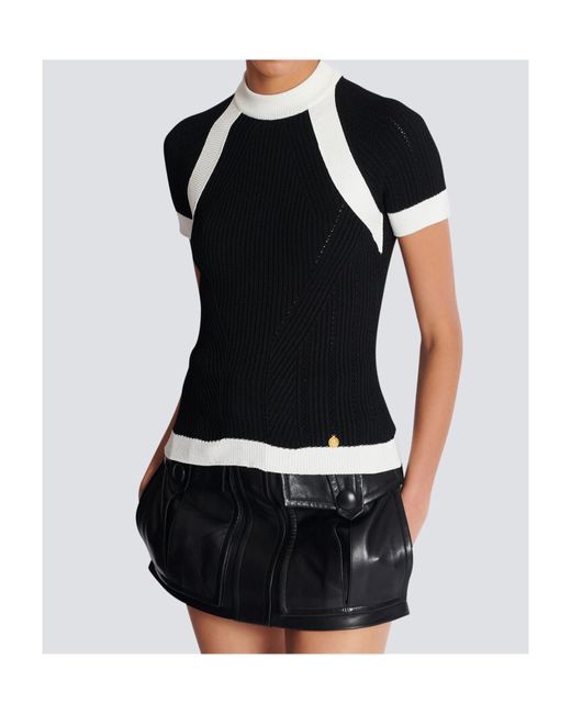 Balmain Black Short-Sleeved Knit Top