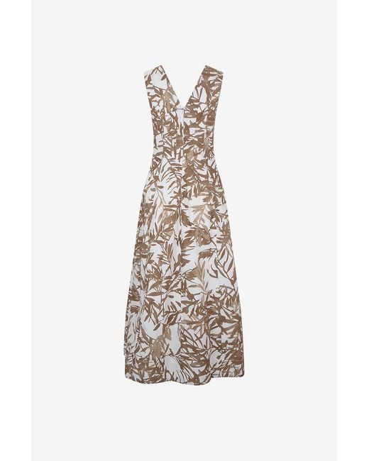 Brunello Cucinelli White Herbarium-Print Midi Dress