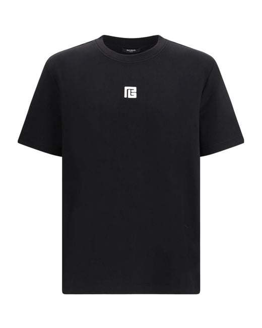 Balmain Black Logo Embroidered T-Shirt for men