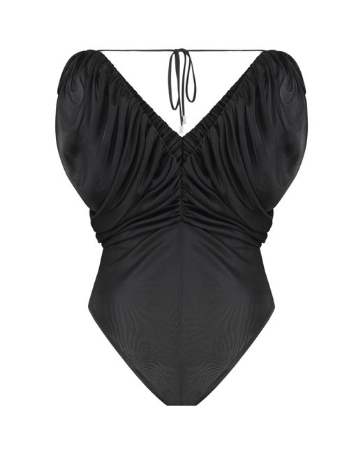 Pinko Black V-Neck Ruched Bodysuit