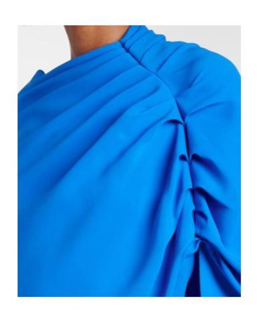 Oscar de la Renta Blue Draped Silk-Blend Georgette Gown