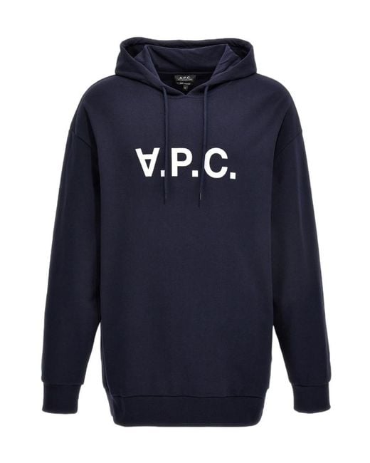 A.P.C. Blue Logo Printed Drawstring Hoodie for men