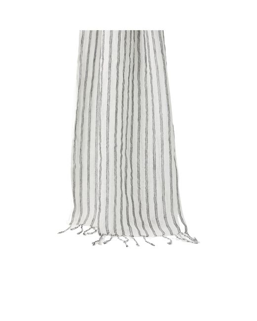 Brunello Cucinelli White Sparkling Striped Fringed Scarf