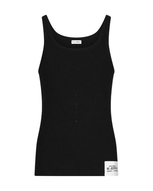 Dolce & Gabbana Black Logo Patch Scoop Neck Tank Top for men