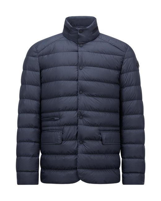 Moncler Blue Carrelet Leather-Trimmed Down Blazer for men