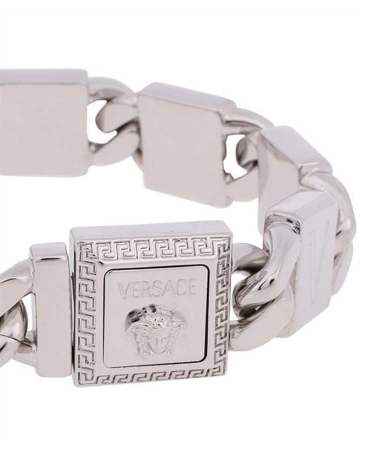 Versace White Logo-Plaque Chain Bracelet for men