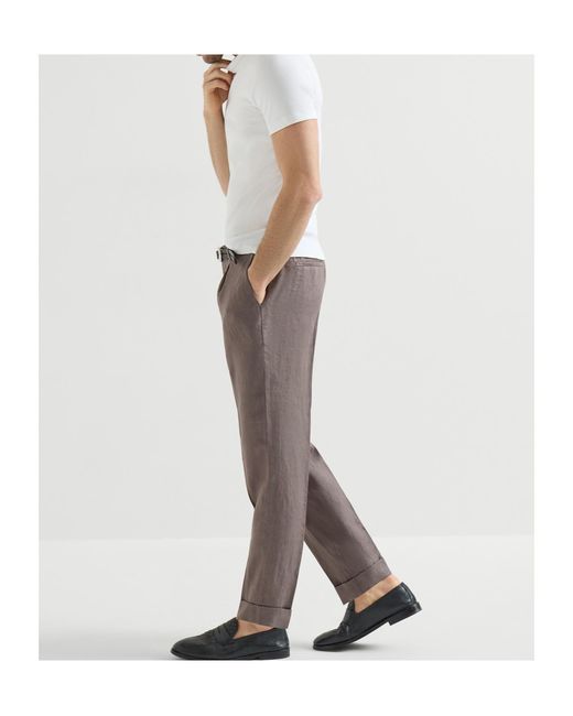 Brunello Cucinelli Gray Garment-Dyed Trousers for men