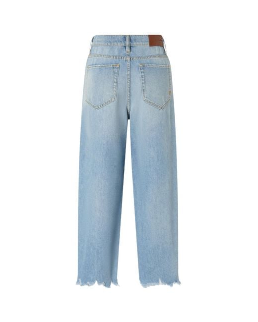 Pinko Blue Estelle Egg Fringed Hem Detailed Wide-Leg Jeans