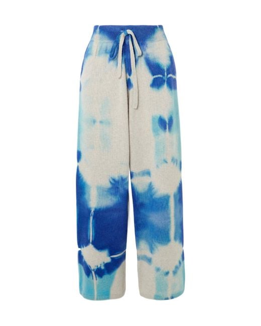 The Elder Statesman Blue Tie-Dye Cashmere Straight-Leg Pants