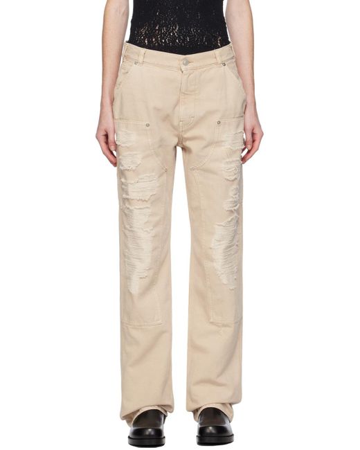 1017 ALYX 9SM Natural Destroyed Canvas Ripped Carpenter Trousers for men