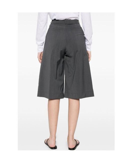 Herno Gray Pleated Wide-Leg Shorts
