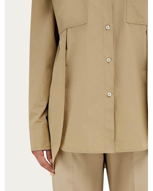 Ferragamo Natural Ferragamo Long-Sleeved Poplin Shirt